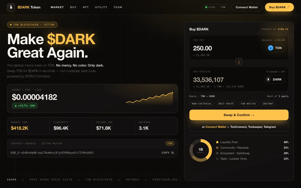 $DARK Token — The darkest meme token on TON. Designed and built by Lotumi.