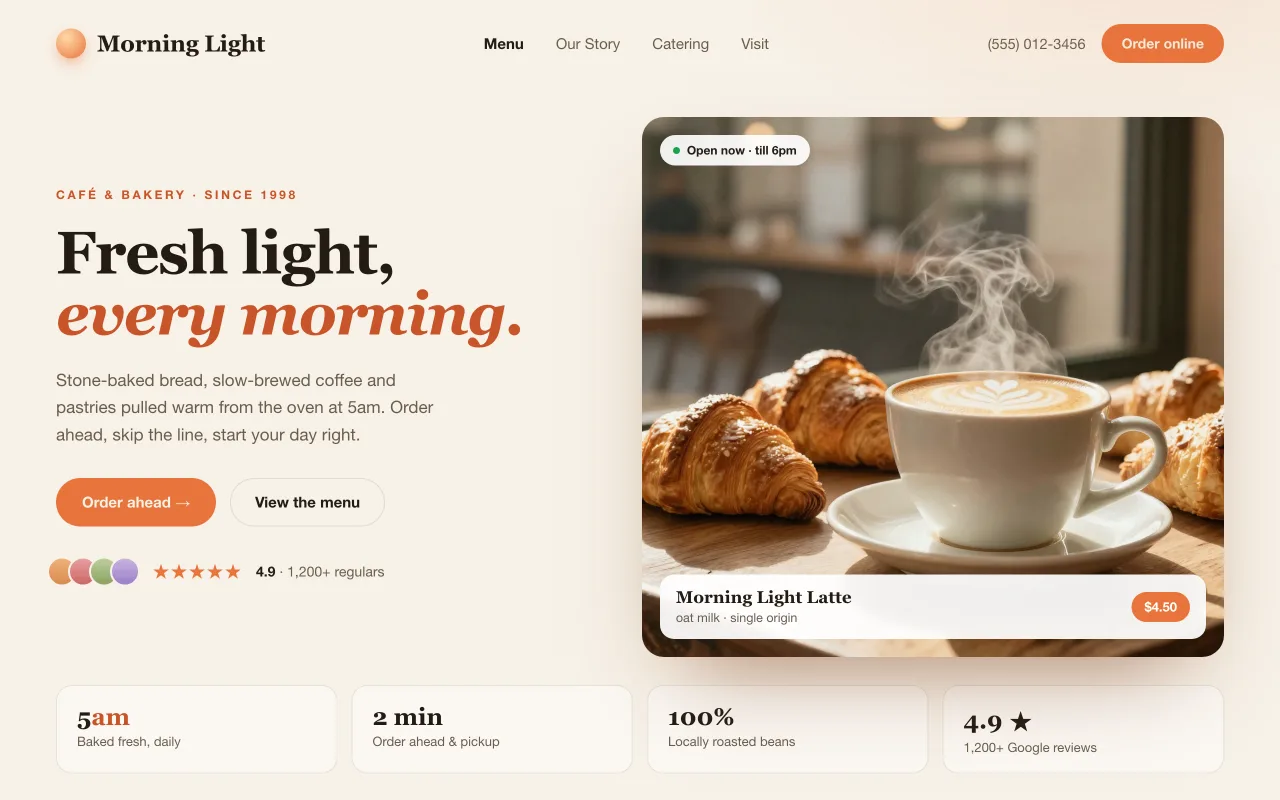 The same cafe, redesigned by Lotumi — warm, modern and on-brand
